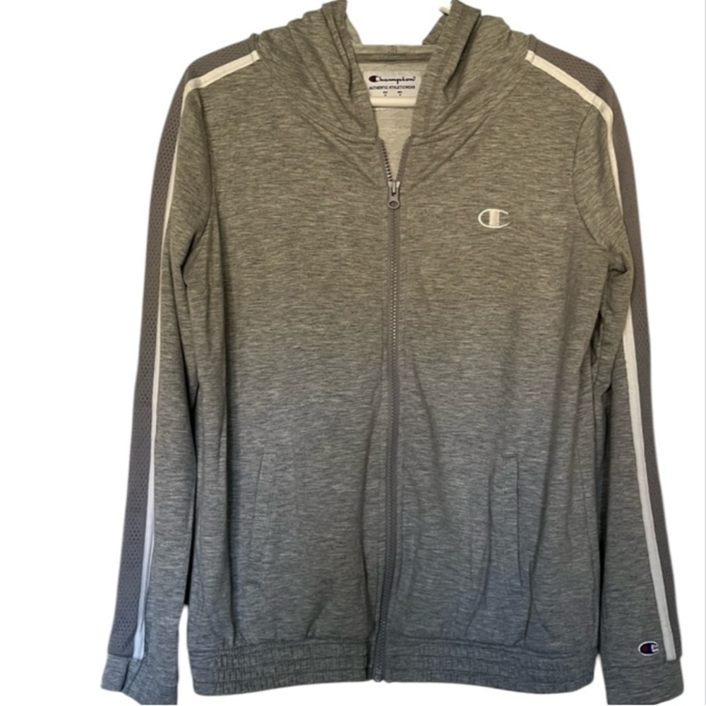 Champion Women’s Full Zipper Hoodie Jacket Size M Striped Long Sleeves Gray